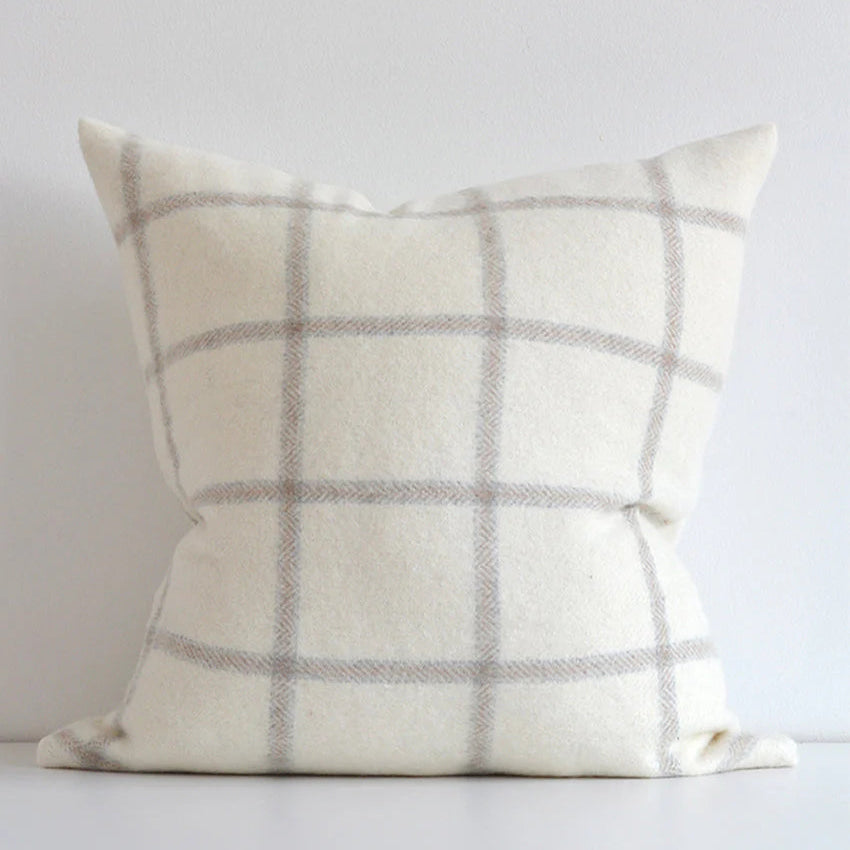 Madison Check Pillow Cover – Off White, Grey & Tan Graphic Plaid | Neutral Modern Decorative Cushion