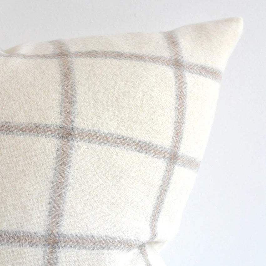 Madison Check Pillow Cover – Off White, Grey & Tan Graphic Plaid | Neutral Modern Decorative Cushion