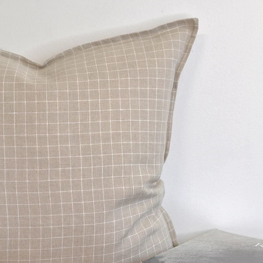 Finestra Windowpane Linen Pillow Cover – 100% Linen Subtle Check | Neutral Textured Decorative Cushion