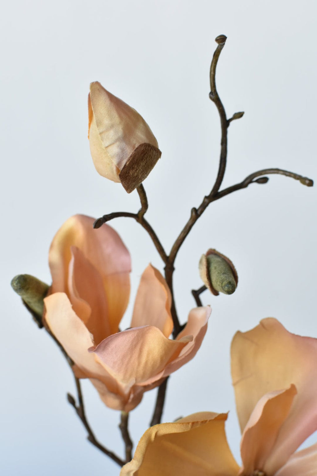 19" Faux Magnolia Blossom Stem, Light Orange & Pink