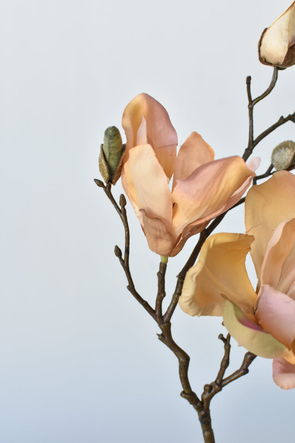 19" Faux Magnolia Blossom Stem, Light Orange & Pink