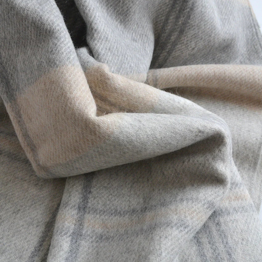 Inverness Grey Alpaca Plaid Throw Blanket – Neutral Luxury Alpaca Throw for Sofa & Bed