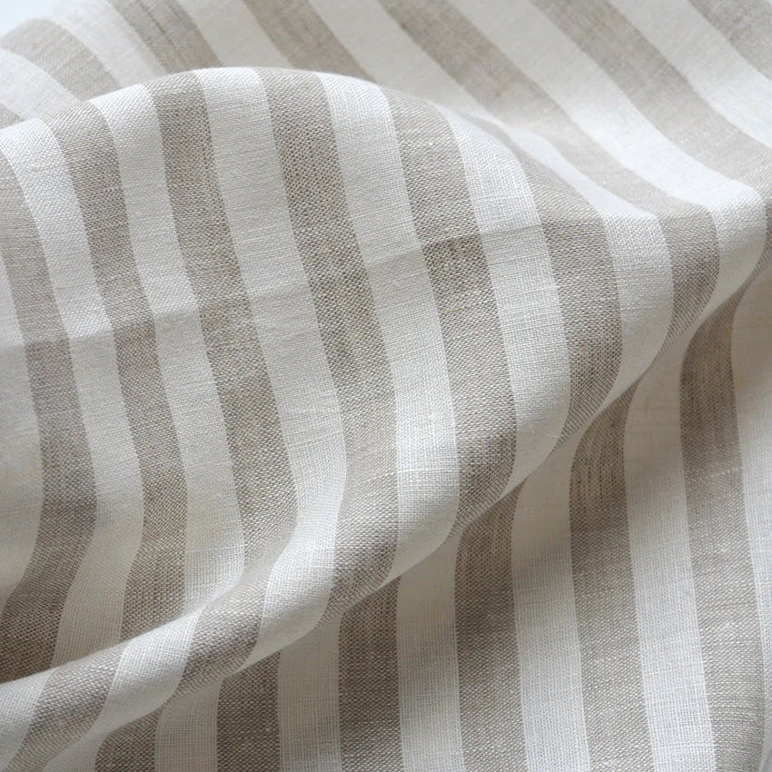 Parallel Striped Linen Pillow Cover – Off-White & Taupe | 100% Linen Decorative Cushion