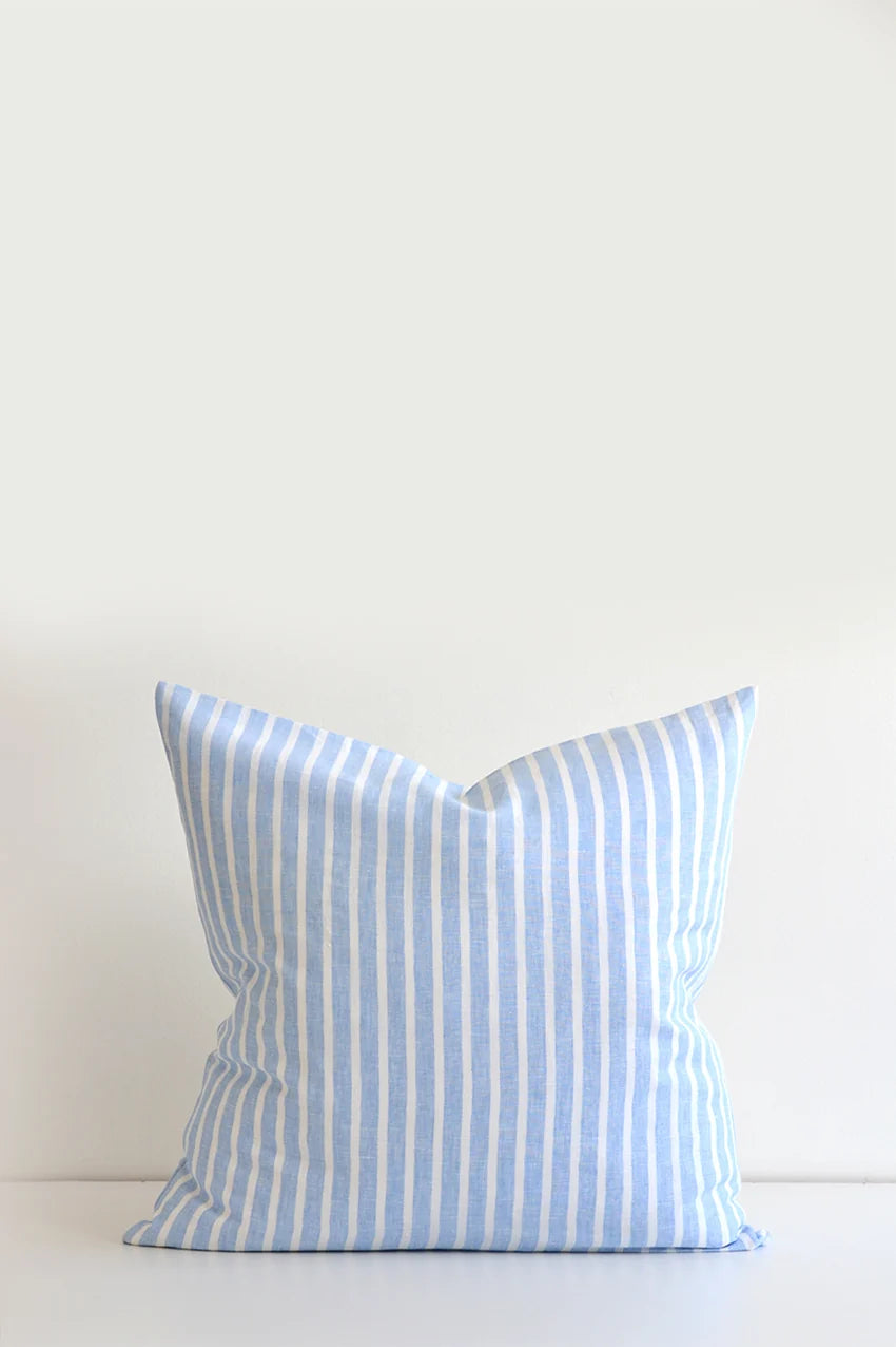 Loch Blue & White Striped Linen Pillow Cover, 22 x 22