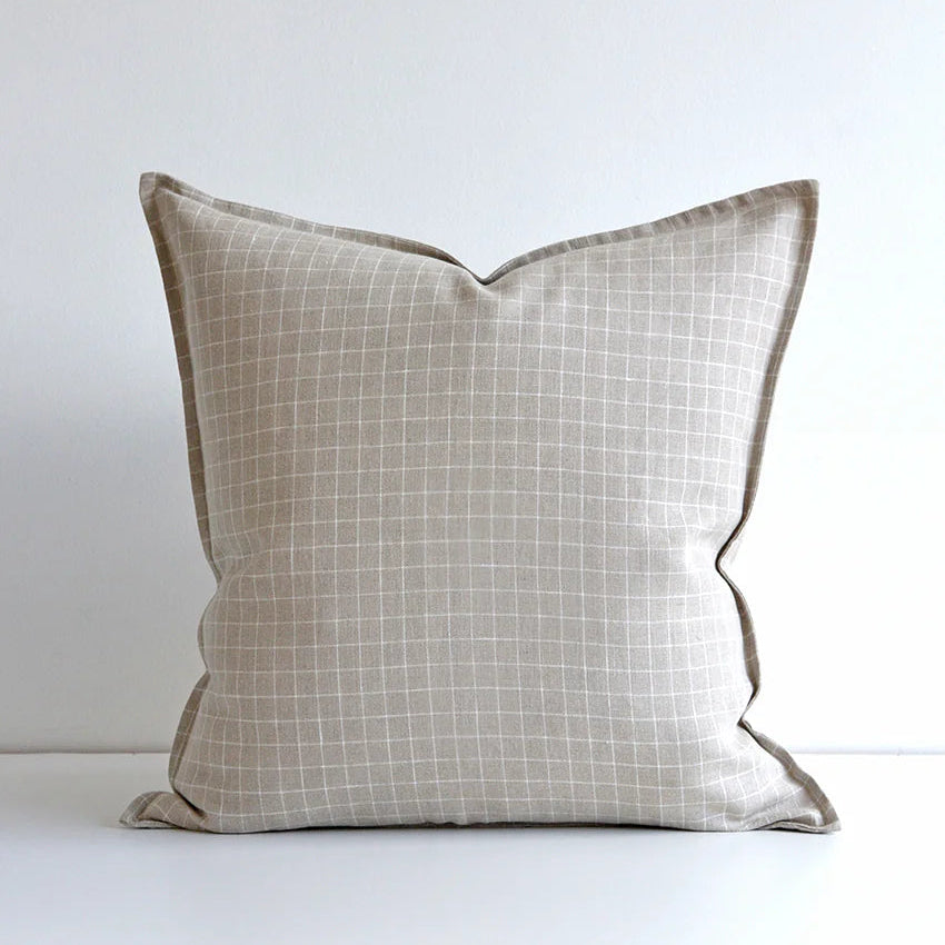 Finestra Windowpane Linen Pillow Cover – 100% Linen Subtle Check | Neutral Textured Decorative Cushion