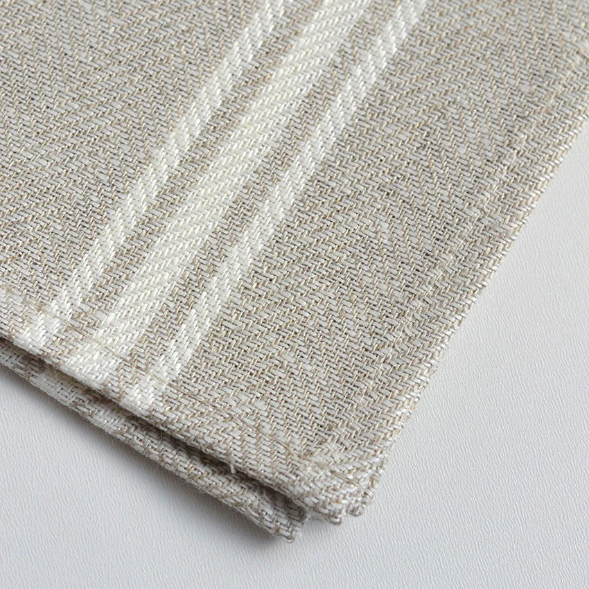 Herringbone Linen Napkins – Set of 4 (Luke) | White Striped European Flax Cloth Napkins for Table Setting