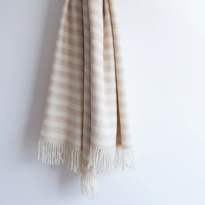Symington Eco Alpaca Throw Blanket – Beige & Ivory Striped Luxury Alpaca Throw