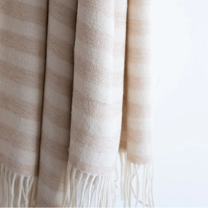 Symington Eco Alpaca Throw Blanket – Beige & Ivory Striped Luxury Alpaca Throw