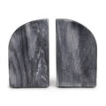 Set of sculptural charcoal marble bookends featuring a rounded architectural silhouette and natural stone veining. Elegant decorative accents for styling bookshelves, consoles, built-ins, and office spaces