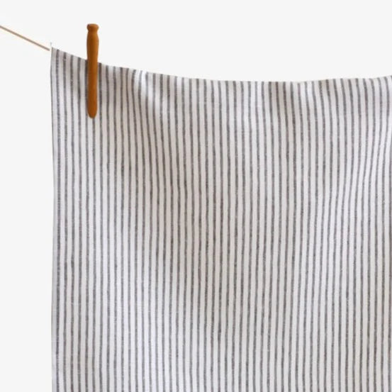 Charcoal & Cream Striped Linen Tea Towels – Set of 6 (Dixon) | 100% European Linen Kitchen Towels