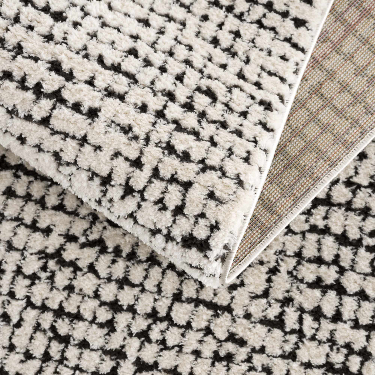 Keita Cream & Black Grid Plush Rug