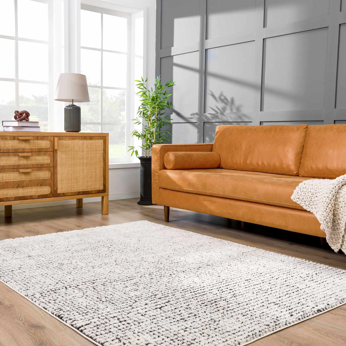 Keita Cream & Black Grid Plush Rug