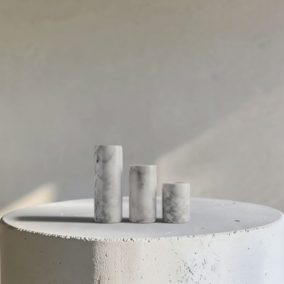Luna White Marble Taper Candle Holder | Three Sizes