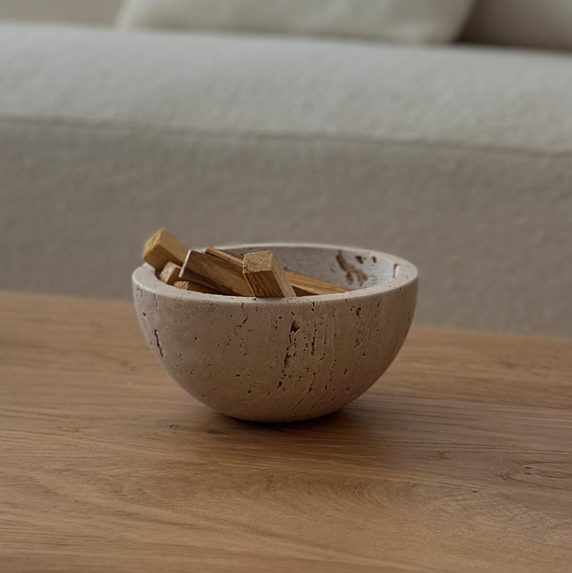 Natural Travertine Stone Bowl – Neutral Decorative Catchall & Luxury Coffee Table Accent