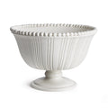 Elegant white ceramic pedestal bowl with fluted detailing and decorative beaded rim for timeless European-inspired tabletop styling | Sorelle Rossi Shoppe