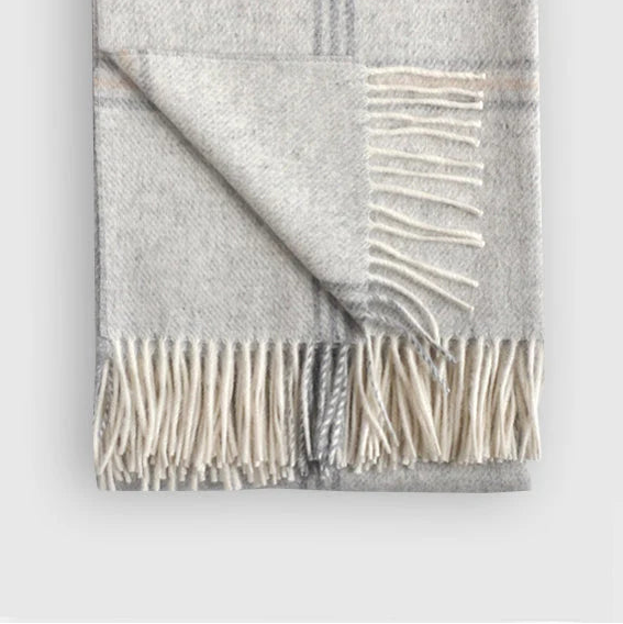 Inverness Grey Alpaca Plaid Throw Blanket – Neutral Luxury Alpaca Throw for Sofa & Bed