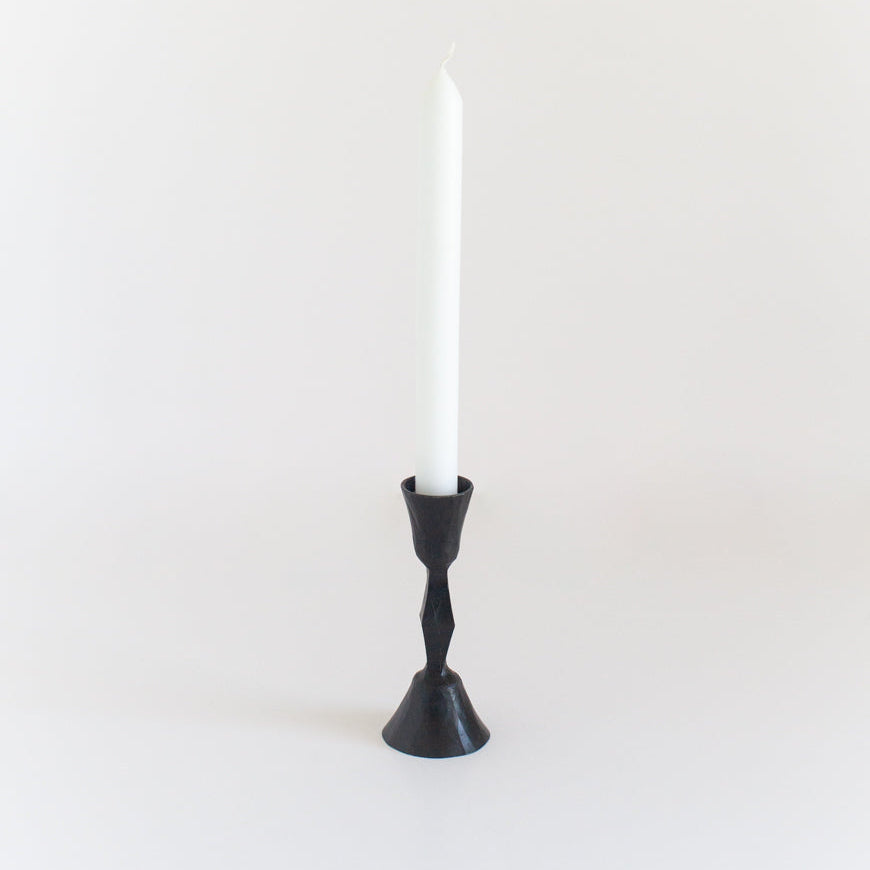 Low Diamond Hand-Forged Iron Candle Holder – Artisan Taper Candle Stand