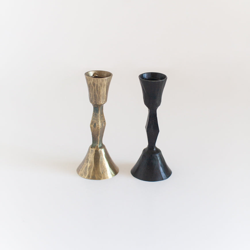 Low Diamond Hand-Forged Iron Candle Holder – Artisan Taper Candle Stand