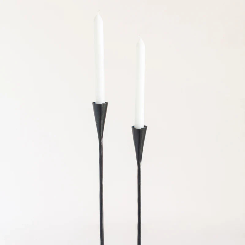 Hand-Forged Iron Taper Candle Holders (Set of 2) – Artisan Blacksmith Made, Modern Organic Candle Stands