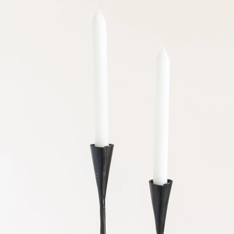 Hand-Forged Iron Taper Candle Holders (Set of 2) – Artisan Blacksmith Made, Modern Organic Candle Stands