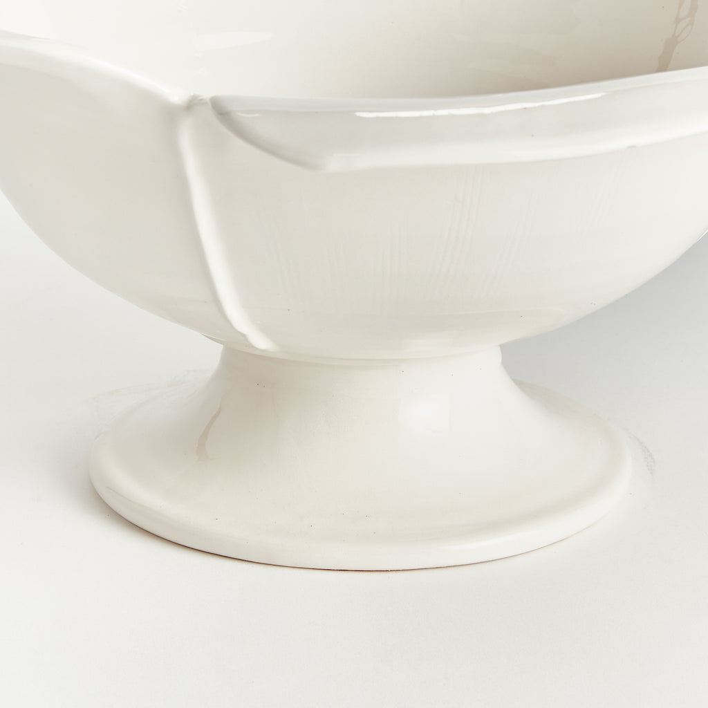 Handcrafted ceramic pedestal bowl with an organic sculptural silhouette and soft neutral finish for timeless European-inspired decor | Sorelle Rossi Shoppe