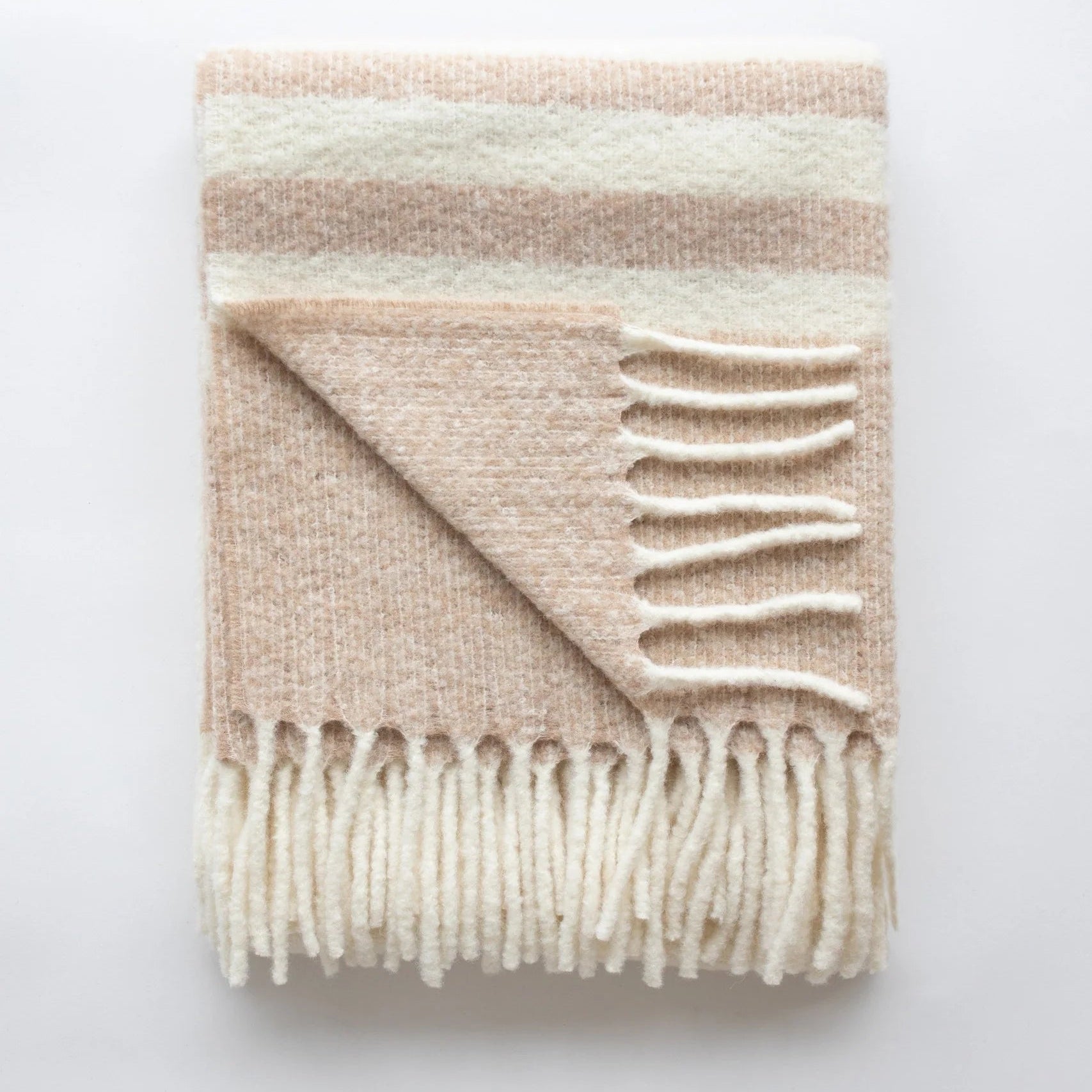 Harrogate Alpaca Wool Throw Blanket – Ivory & Sandstone Striped | Soft Neutral Luxury Throw