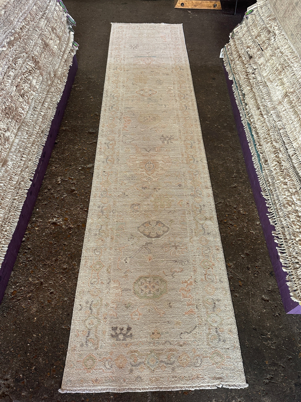 Susan Davenport 2.9x11.11 Beige and Orange Whitewashed Afghani Oushak Runner