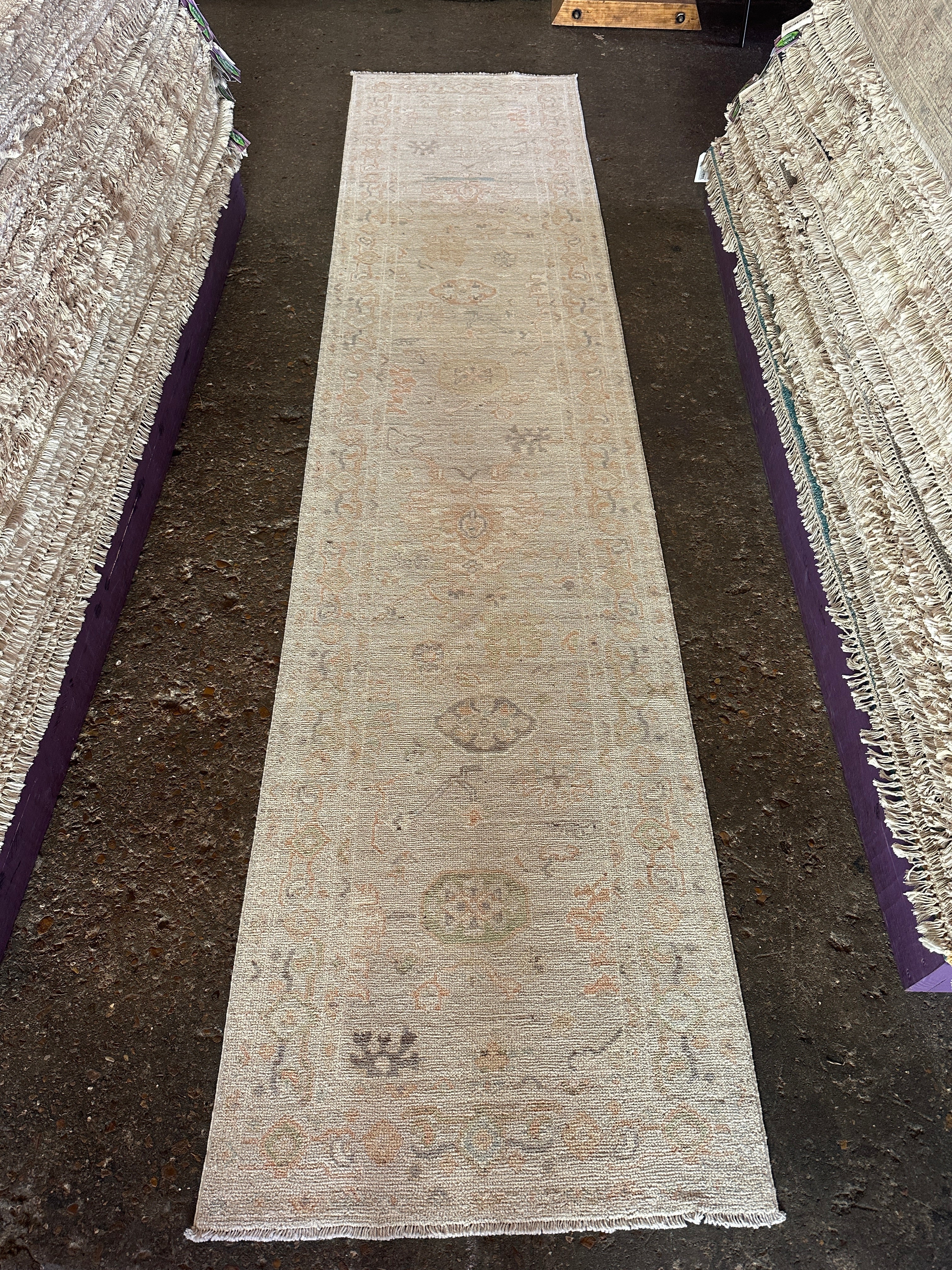 Susan Davenport 2.9x11.11 Beige and Orange Whitewashed Afghani Oushak Runner