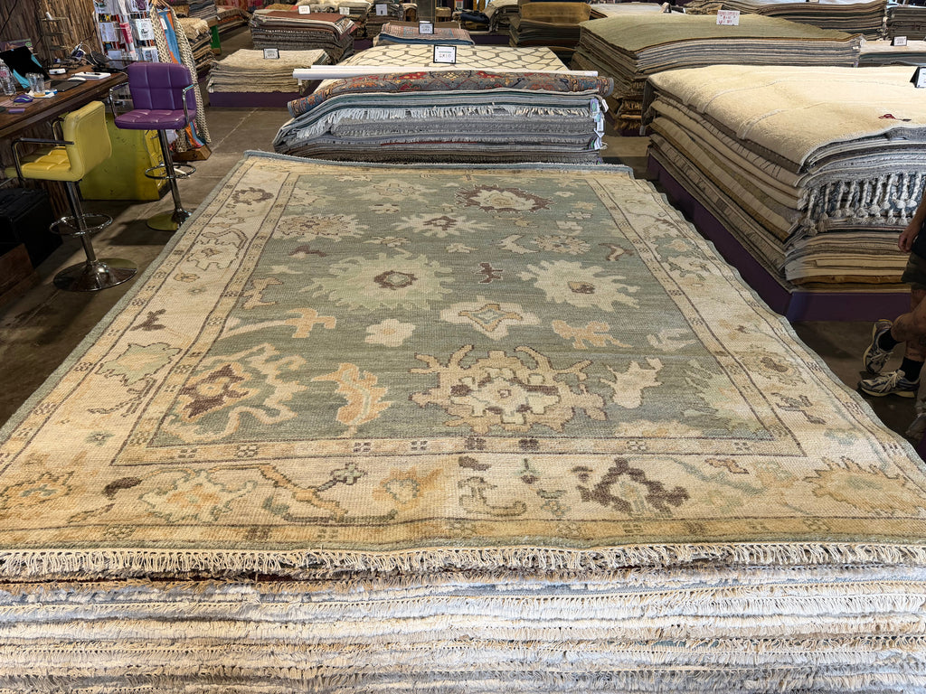 Elise Green Hand-Knotted Oushak Rug - 8 x 10