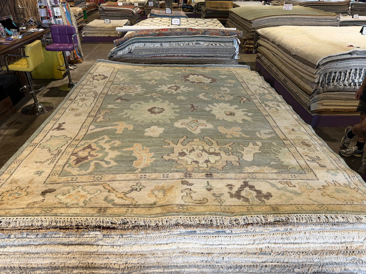 Elise Green Hand-Knotted Oushak Rug - 8 x 10