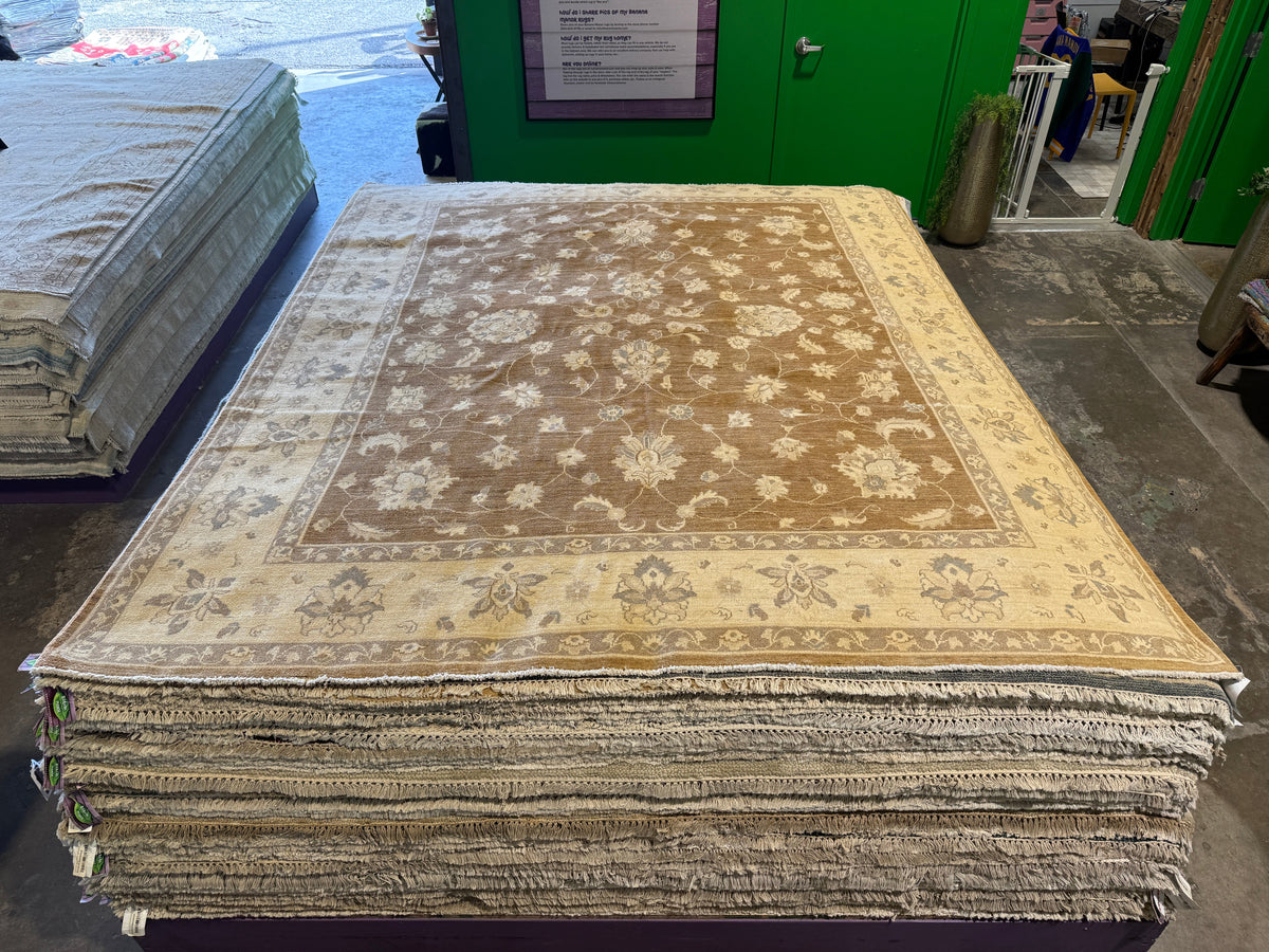 Cara Afghani Oushak Wool Rug - Brown, 8 x 9.8