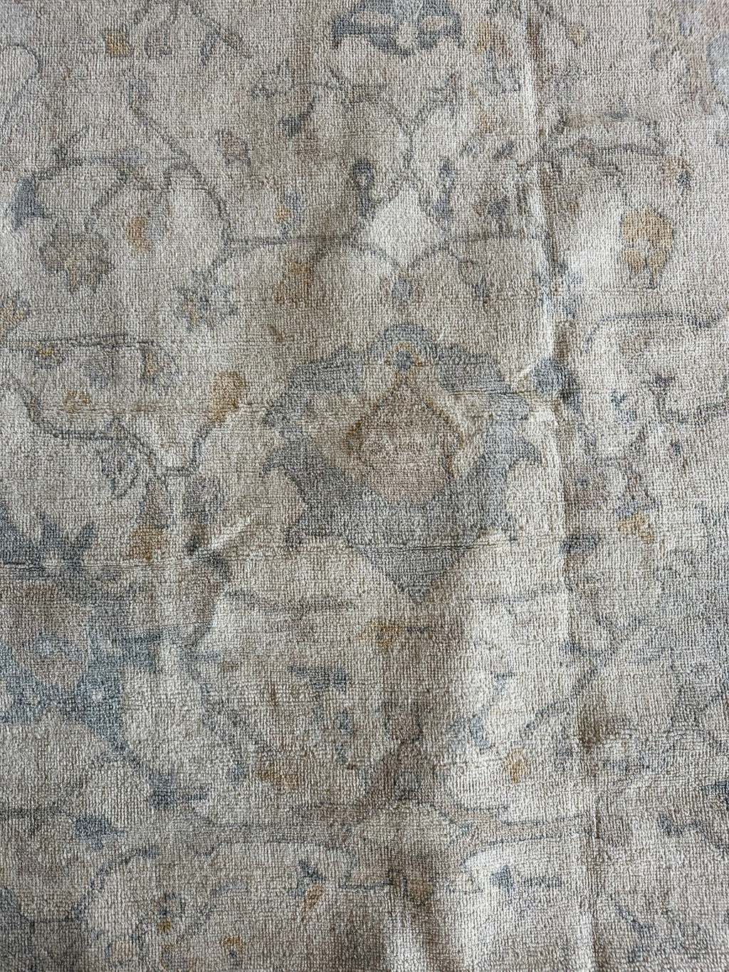 Silvia Platsis 9.1x12 Cream & Blue Whitewashed Afghani Oushak Rug