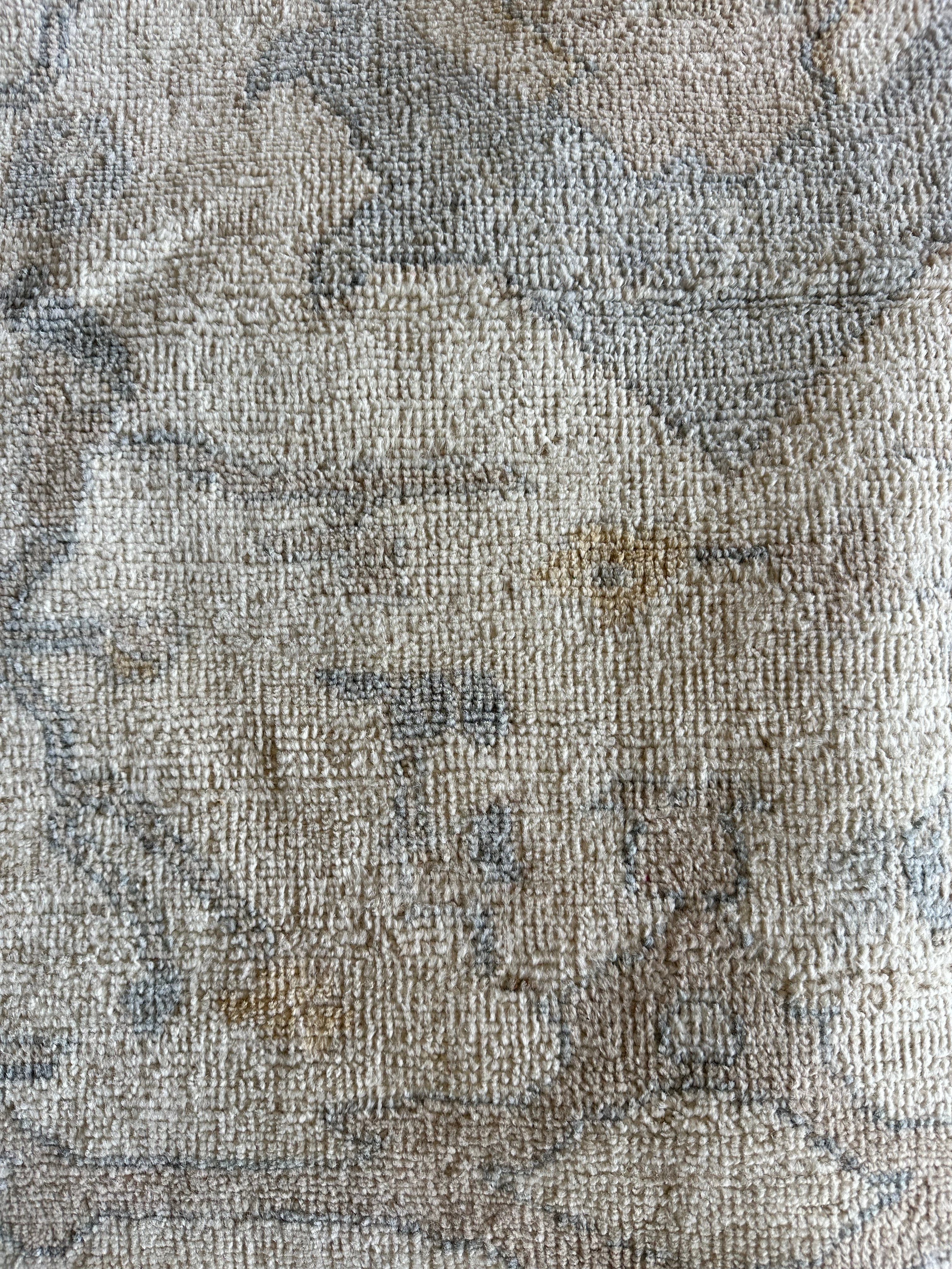Silvia Platsis 9.1x12 Cream & Blue Whitewashed Afghani Oushak Rug