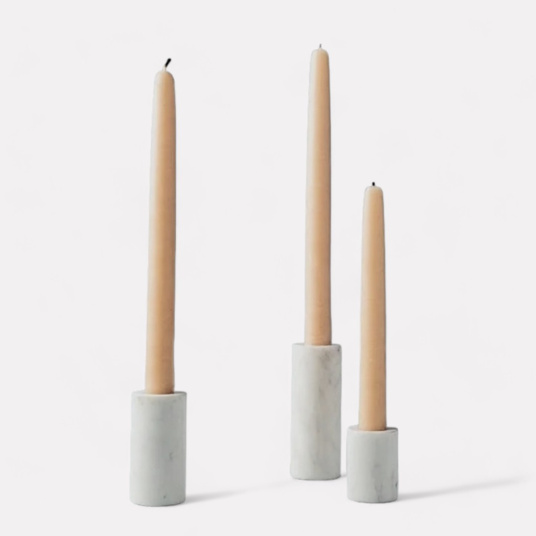 Luna White Marble Taper Candle Holder | Three Sizes