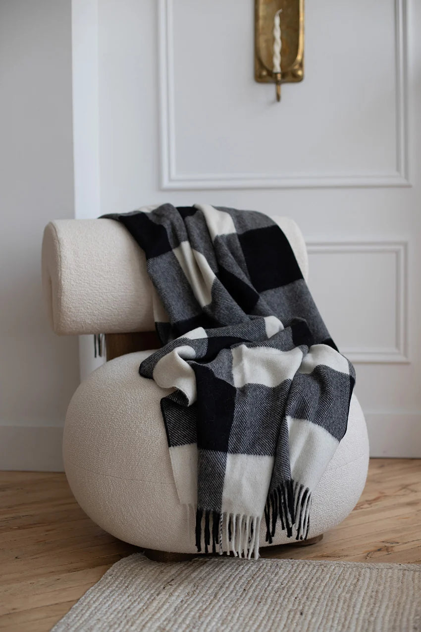 St Louis Ivory & Black Buffalo Check Alpaca Throw Blanket