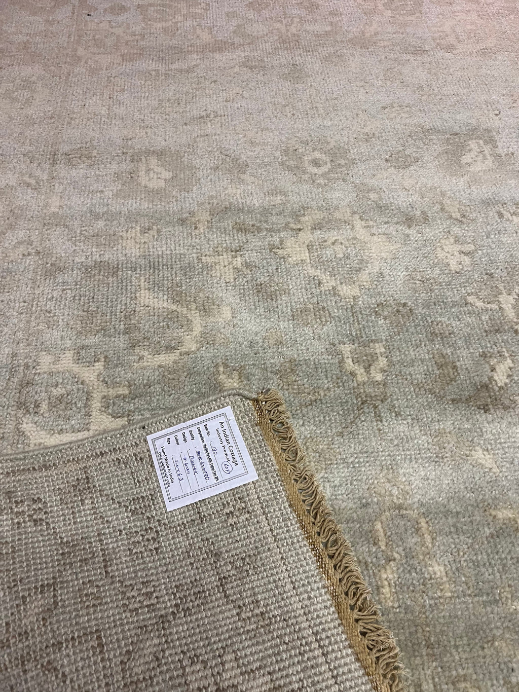 Lauren Geremia 4x6.3 Blue and Tan Hand-Knotted Oushak Rug