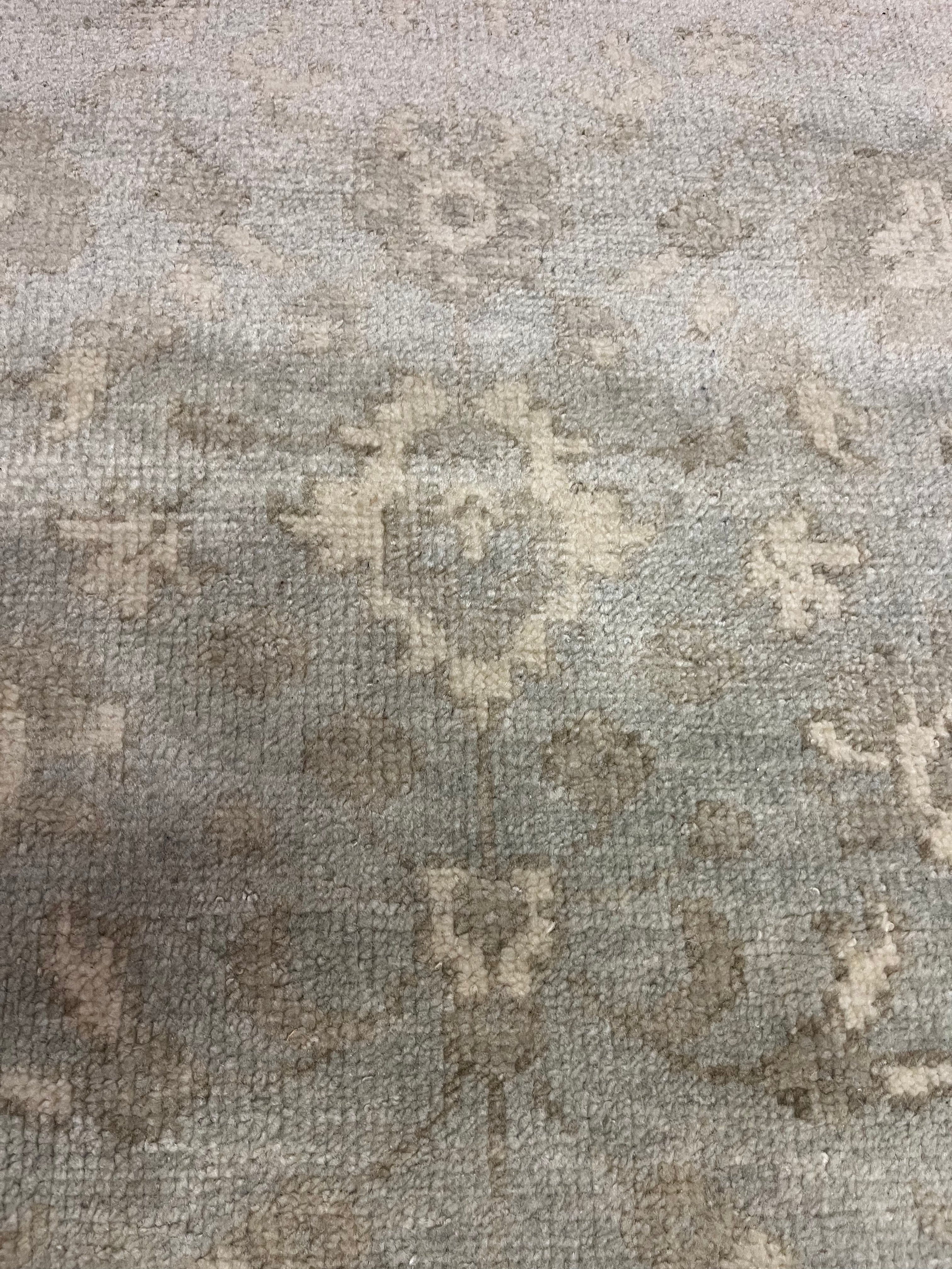 Lauren Geremia 4x6.3 Blue and Tan Hand-Knotted Oushak Rug