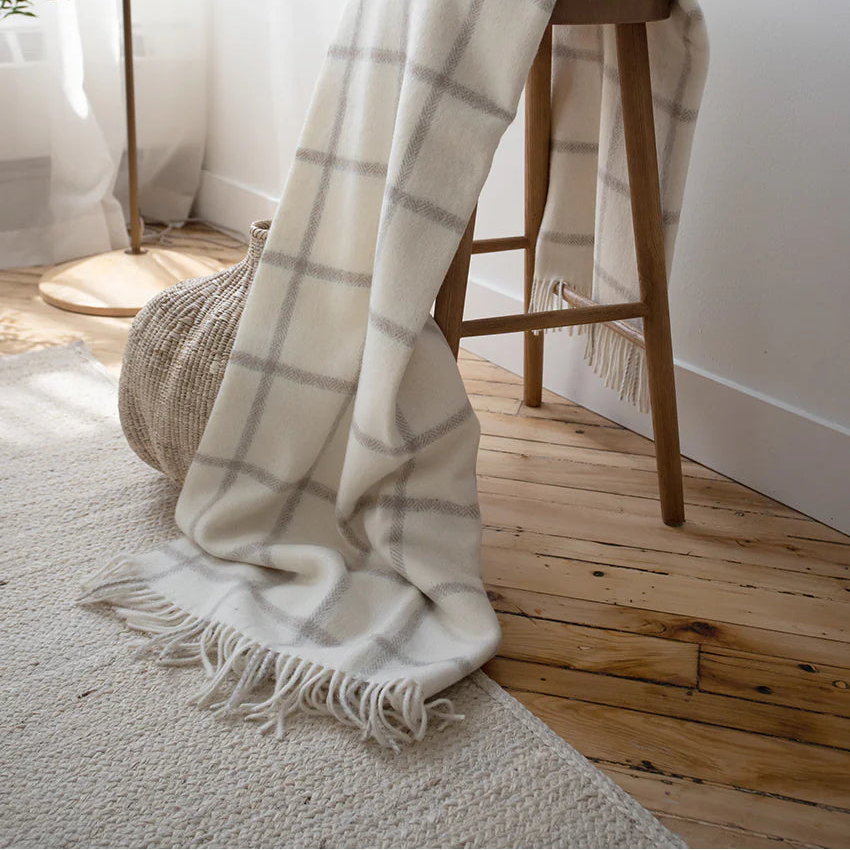 Graphic Check Alpaca Throw Blanket – Neutral Lightweight Luxury Alpaca Throw (Madison)