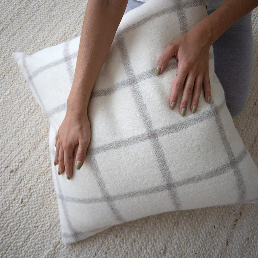 Madison Check Pillow Cover – Off White, Grey & Tan Graphic Plaid | Neutral Modern Decorative Cushion