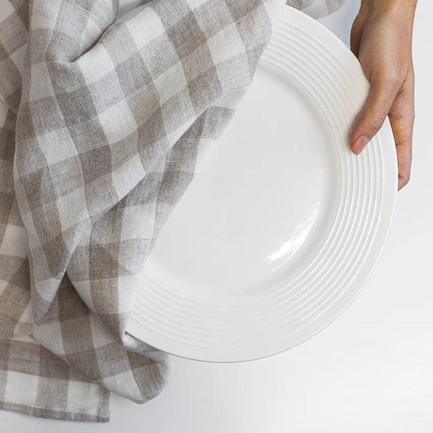 Handmade Check Linen Tea Towels – Set of 6 (Tuile) | Taupe & Ivory European Flax Kitchen Towels