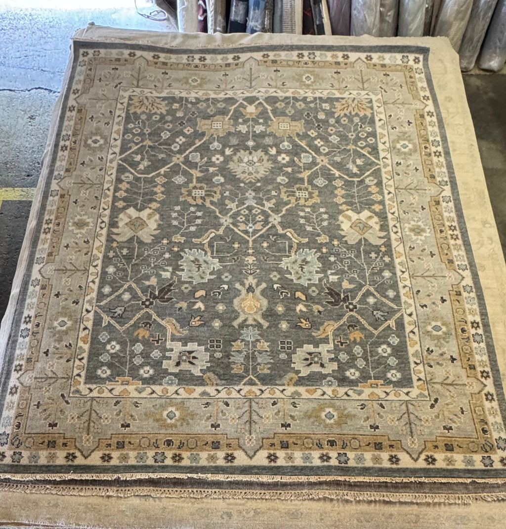 Ann Pyne 8x10 Blue and Grey Hand-Knotted Oushak Rug