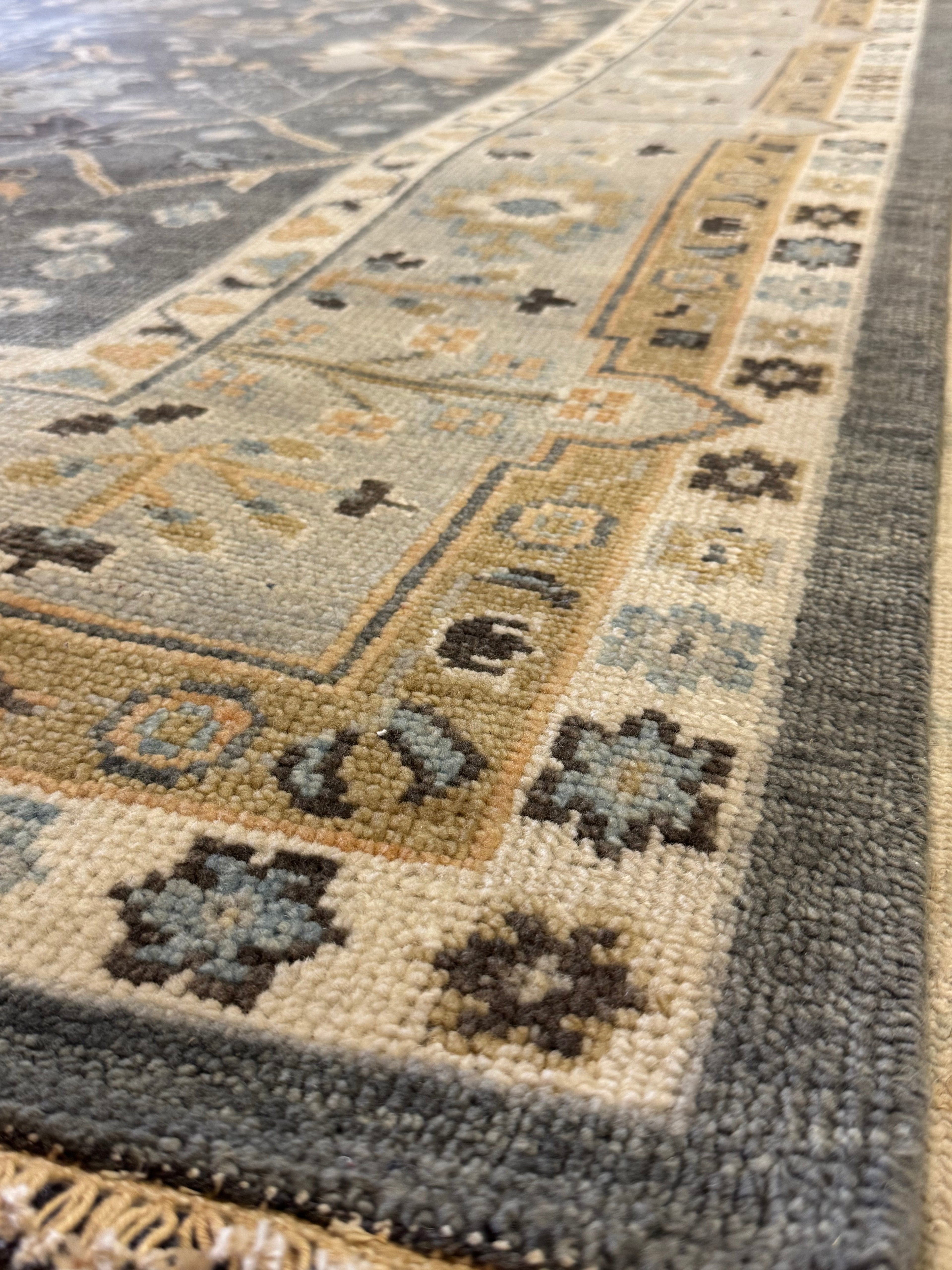 Ann Pyne 8x10 Blue and Grey Hand-Knotted Oushak Rug