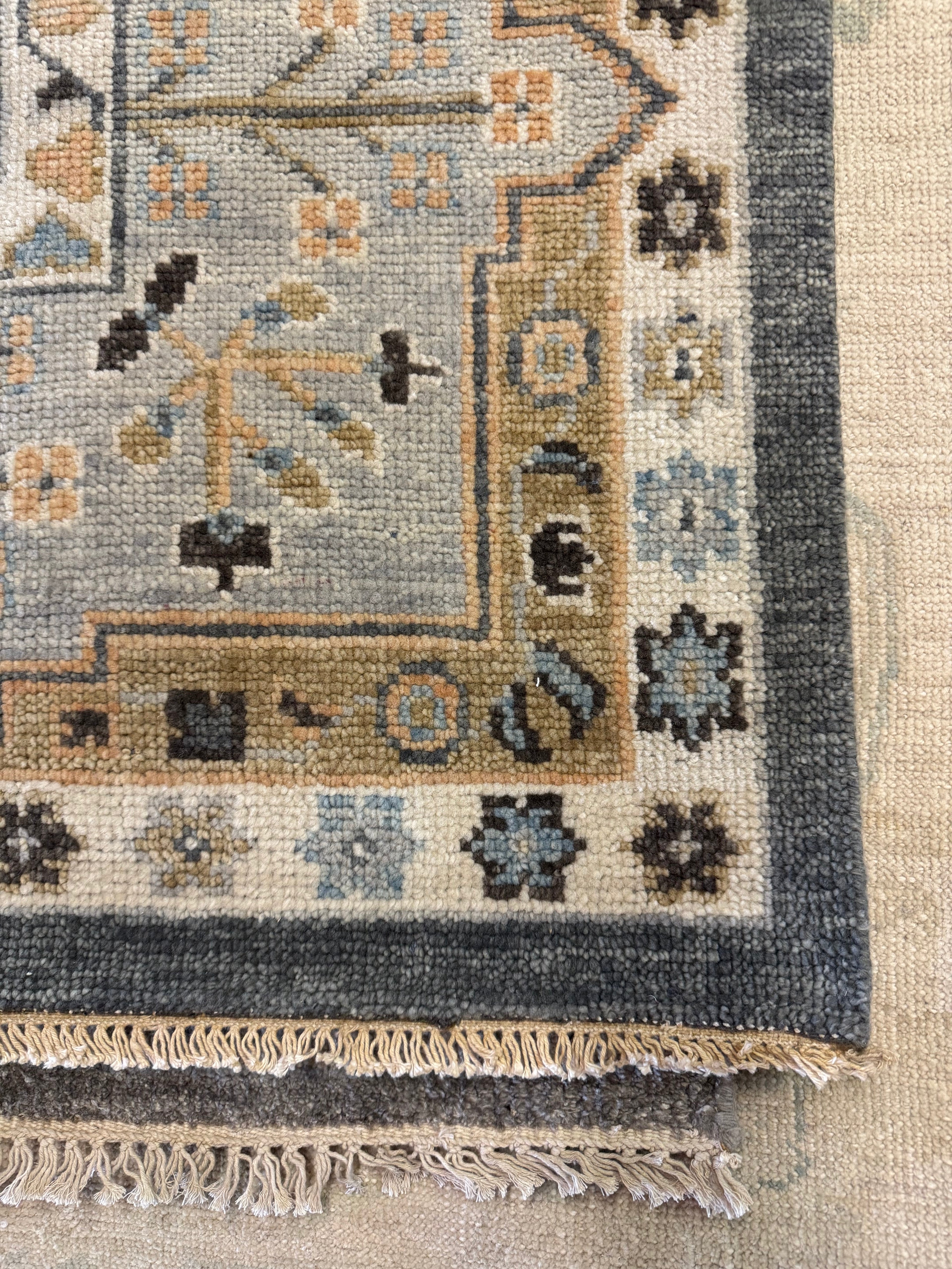 Ann Pyne 8x10 Blue and Grey Hand-Knotted Oushak Rug