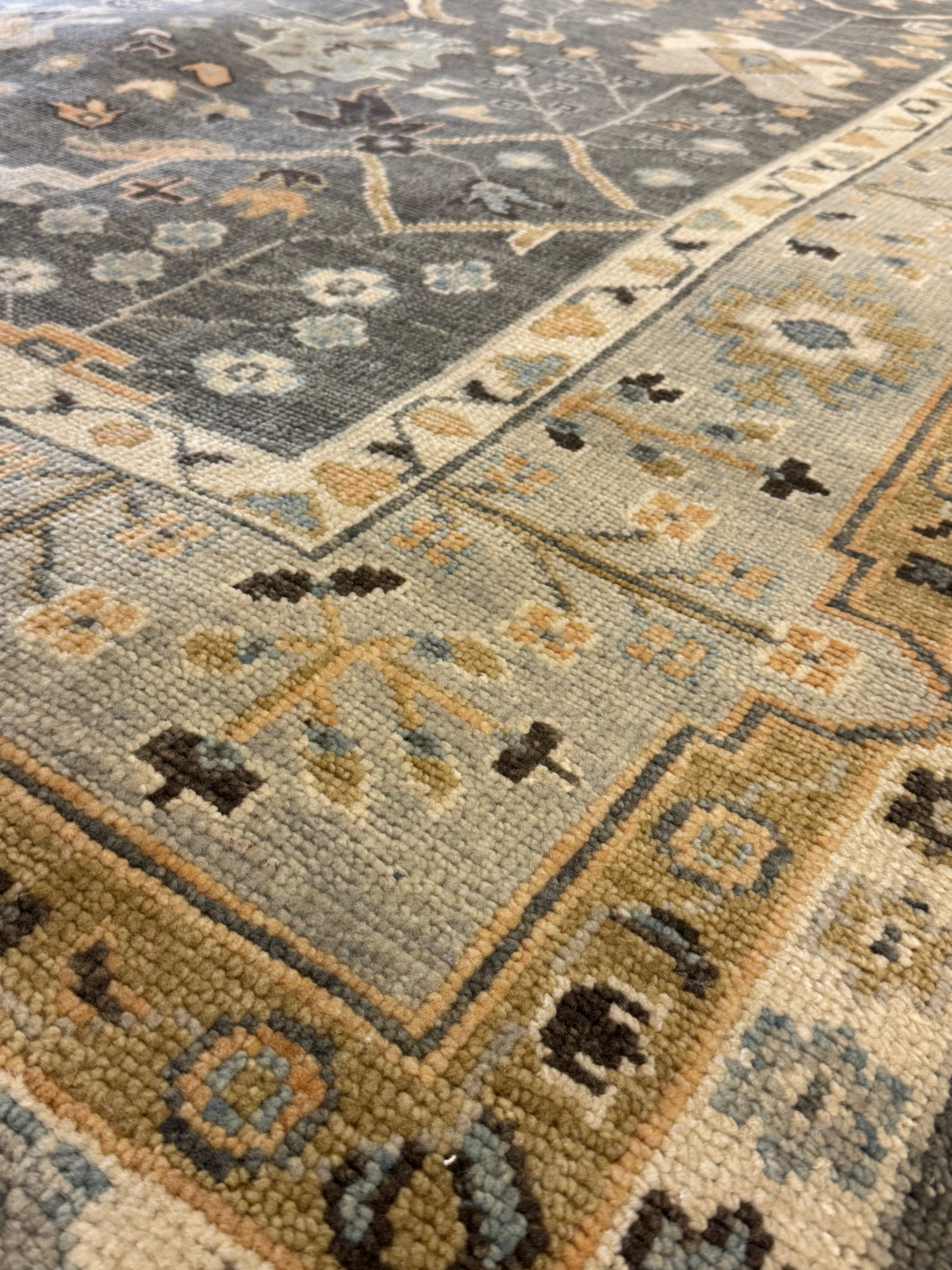 Ann Pyne 8x10 Blue and Grey Hand-Knotted Oushak Rug