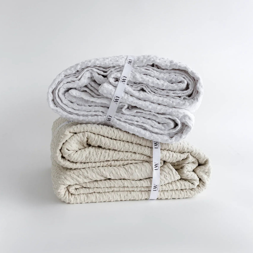 Normandie Cotton Throw Blanket – Soft Lightweight Neutral Throw | European-Inspired Cozy Home Accent