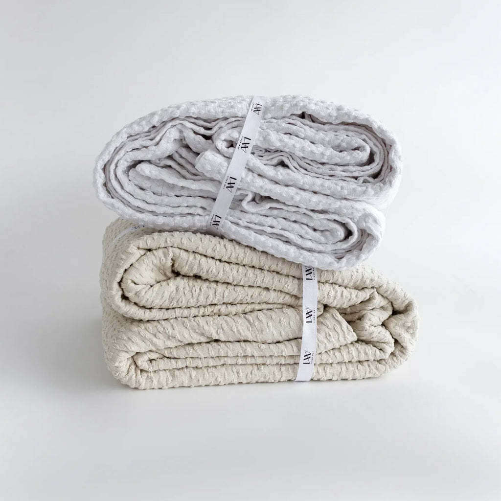Normandie Cotton Throw Blanket – Soft Lightweight Neutral Throw | European-Inspired Cozy Home Accent