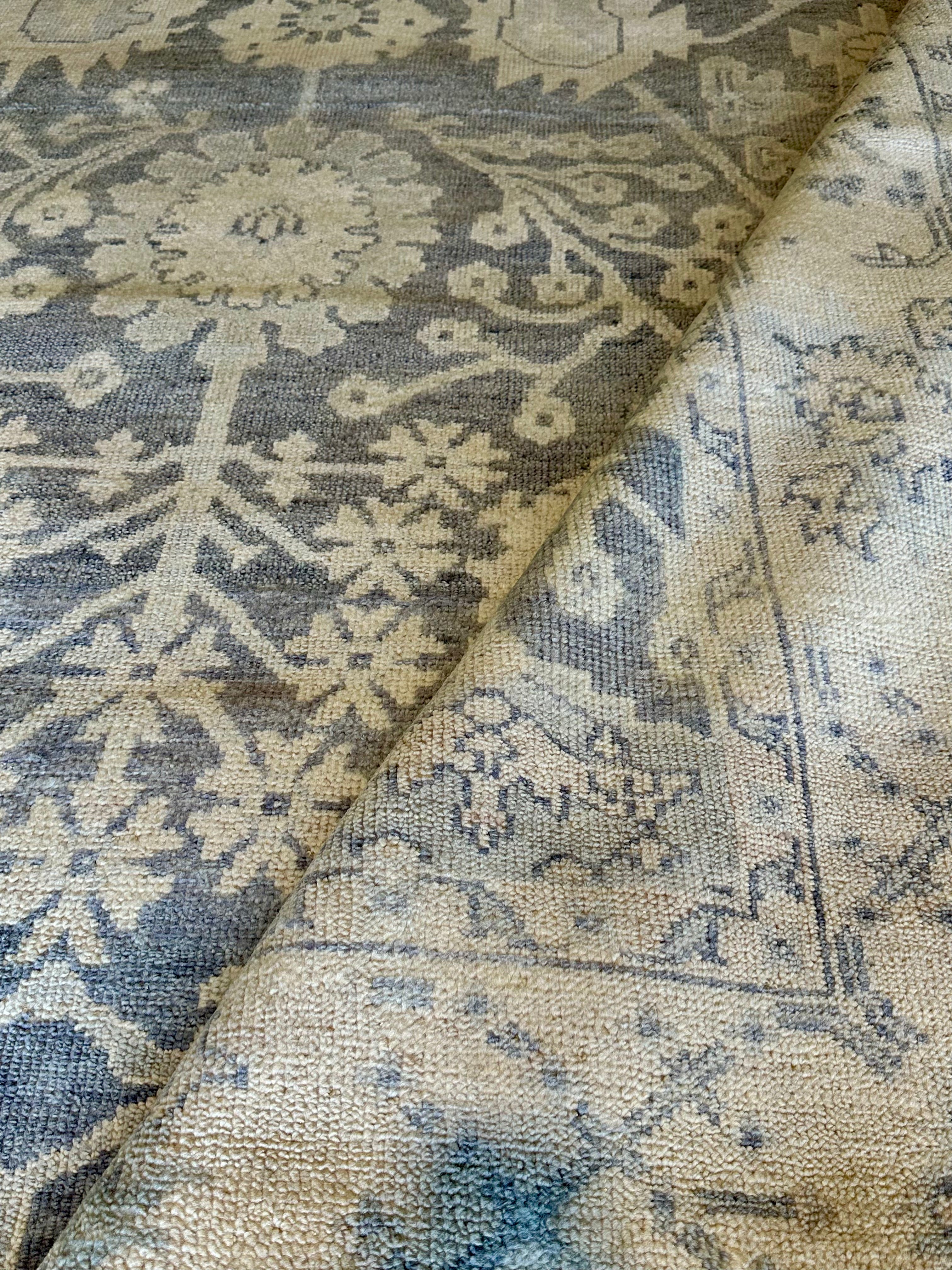 Nina Petronzio 8x10 Grey and Silver Hand-Knotted Oushak Rug