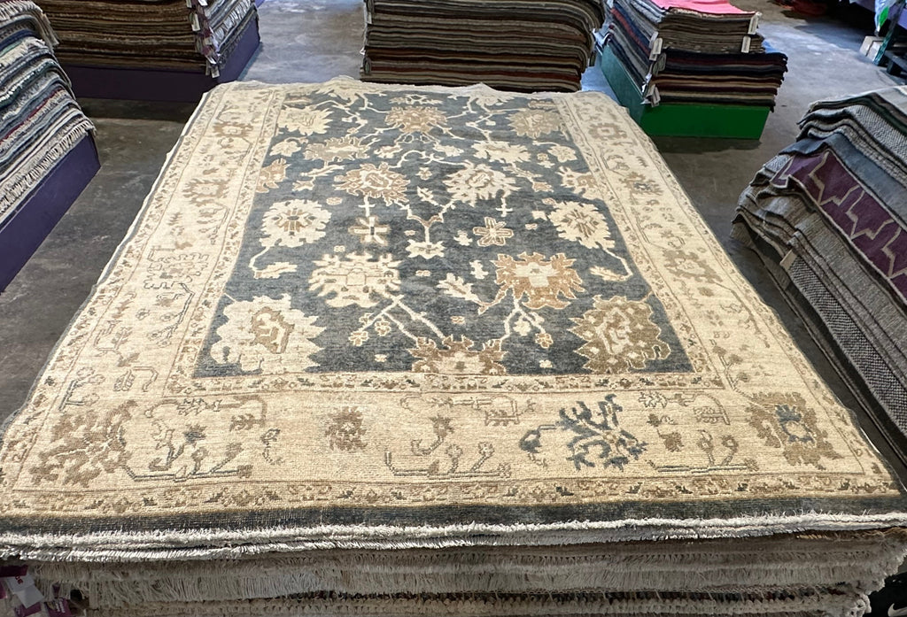 Tamara Fifield 5.10x9 Gray Whitewashed Hand-Knotted Oushak