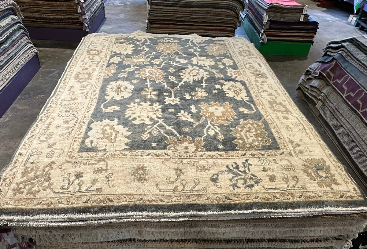 Tamara Fifield 5.10x9 Gray Whitewashed Hand-Knotted Oushak