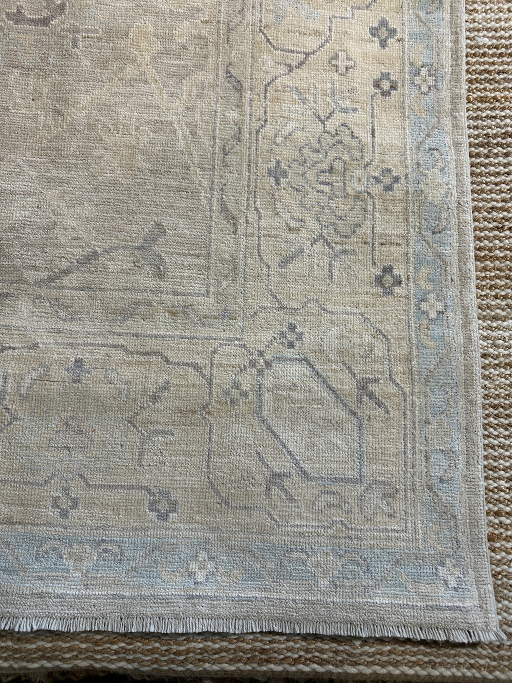 Julie Brown 8.1x10.3 Blue Whitewashed Afghani Oushak